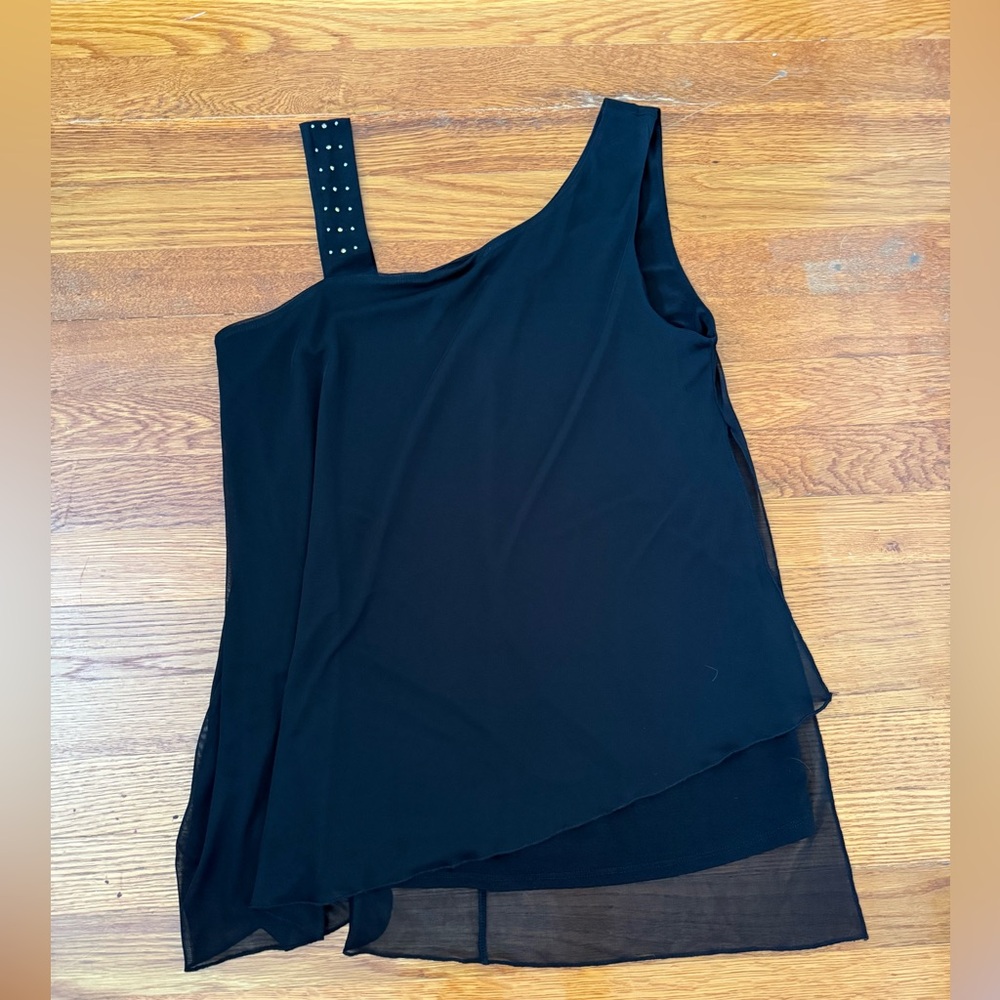 Black Asymmetrical Embellished Tank Top